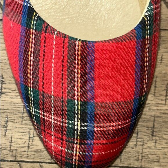 Red Stewart Tartan Modest Heels 👠 👠 with Rounded Toe Durable Canvas Fabric 9.5 W - Picture 13 of 17